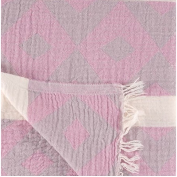 College Dorm Life Twin XL Blanket Wrap Woven Loom Organic Cotton Pink + Gray - Picture 7 of 10